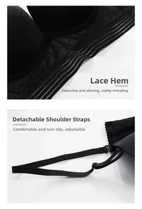 Detail of sheer striped lace hem and adjustable detachable straps on a seamless bra