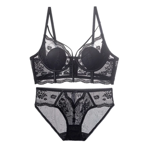 Women Sexy Lace Bra French Style Thin Cup Front Buckle Lingerie Set Floral Embroidery Minimizer Beauty Back Bralette