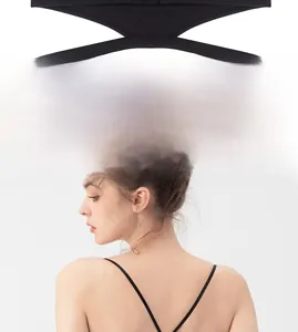 Detail of seamless black wireless bra showing the thin cup pad and Y-shaped back strap