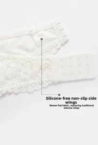 Close-up of non-slip lace bra wings with tricot flat cloth and multi-clasp closure