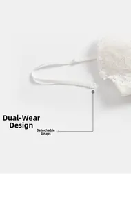 Detailed view of white lace bra featuring versatile and detachable shoulder strap design