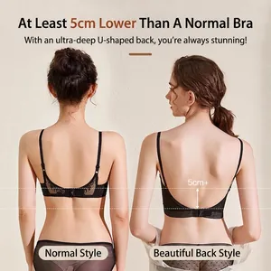 Sexy seamless U-back push-up bra for women featuring breathable lace and mesh detail