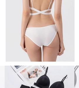 Detailed back view of minimalist French style bra with elegant cross straps design