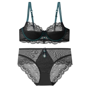 Women Sexy French Style Lace Top And Bottom Lingerie Set Ultra Thin Embroidered Push Up Plus Size Underwear For Women