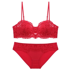Sexy red lace lingerie set with floral embroidery and underwire push-up bra and panty