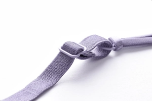 Detailed close-up of adjustable lavender purple bra strap with matching buckle