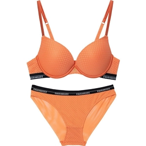 Ensemble de lingerie orange push-up avec texture nid d'abeille et bandes élastiques