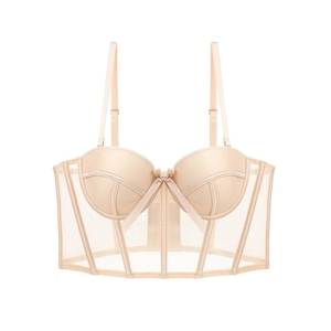 Damen French Sexy Bustier-BH Mit Weichem Bügel Fischgräten-Stütze Mesh Push-Up Longline Korsett BH Für Dating Party