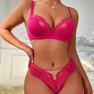Lingerie Sexy En Dentelle Femme Soutien-gorge Et Culotte Armatures Souples Push Up Respirant Broderie Florale