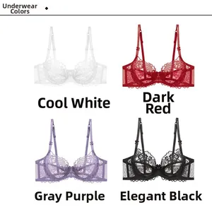 Soutiens-gorge en dentelle blanche, bordeaux, gris-violet et noir avec motifs floraux