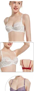 Détail du bonnet alvéolé respirant et de la dentelle délicate sur ce soutien-gorge ultra-fin
