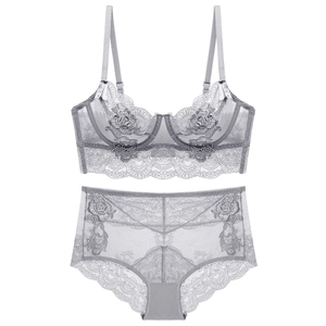 French Sexy Lace Embroidery Lingerie Set For Women Ultra Thin See Through Bra And Panties Underwire Luxury Underwear