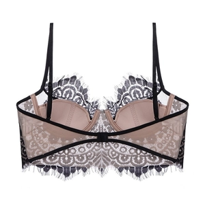 Reggiseno sexy in pizzo nero con scollatura a U e ferretto morbido per un look in stile francese