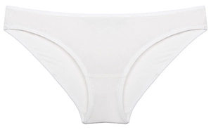Detail of white cotton panties with precise edge stitching and reinforced crotch area
