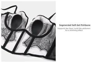 Detail of soft boning structure on black lace corset for chest support and waist slimming