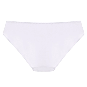 Detailed view of white cotton panty featuring delicate scalloped knit edges and breathable fabric