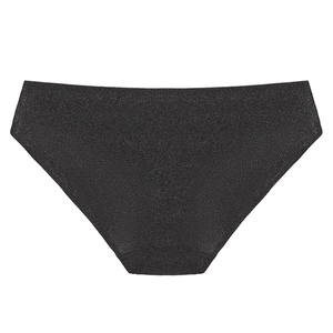 Detail view of black seamless panties with a subtle shimmer texture and flat waistband