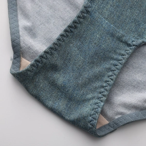 Sexy seamless denim-print low-waist briefs with breathable cotton crotch detail