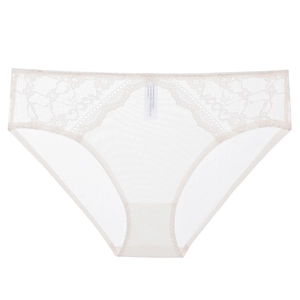 Culotte en dentelle française beige avec broderie florale et coupe basse sexy