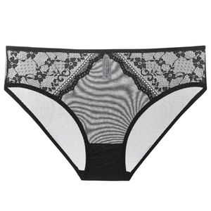 Culotte sexy en dentelle noire pour femme avec maille respirante et entrejambe en coton