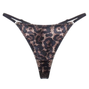 Sexy leopard print satin thong for women with ultra-thin elastic side straps