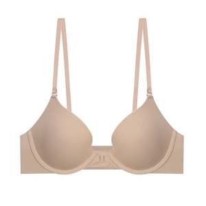 Soutien-gorge push-up beige à fermeture avant avec bonnets lisses et décolleté en V