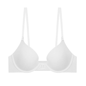 Vue de face du soutien-gorge push-up blanc sans couture avec fermeture frontale en V