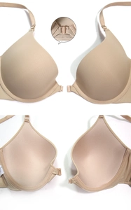 Détail du soutien-gorge sans couture chair à fermeture frontale avec tissu lisse et bonnets
