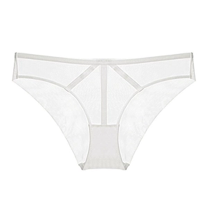 Breathable white mesh low-rise panties with geometric splicing and cotton crotch
