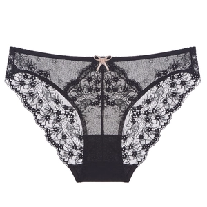 Elegante schwarze Spitzenunterwäsche für Damen mit Blumenmuster und kleiner Schleife