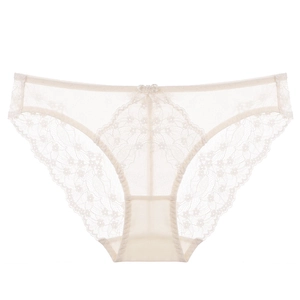 Spitzenunterwäsche für Damen in Cremeweiß mit Blumenmuster und kleiner Schleife vorn