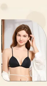 Front closure seamless black push-up bra with thin double shoulder straps detail