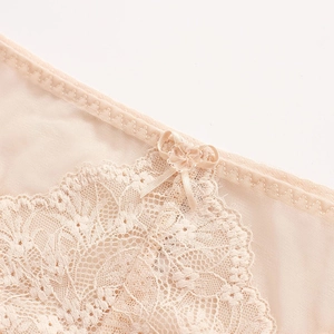 Elegante beige Spitzenhöschen mit Netzstickerei und zartem Schleifendetail