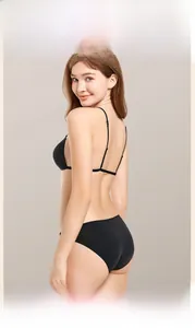 Detailed back view of a black front-buckle seamless bralette set with matching panties