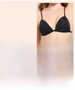 Detail of black seamless triangle bra with ultra-thin double straps and sleek matte finish
