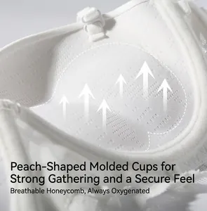 Breathable honeycomb cup design on a white lace bra with push-up peach mold cups