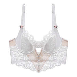 French style white lace bralette with longline design and small floral accents