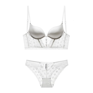 Ensemble lingerie dentelle dos en U style français avec bonnets satinés et baleines