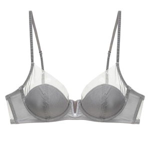 French deep V-neck mesh bra with soft underwire in grey, elegant summer lingerie design