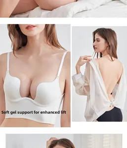 Macro detail of seamless U-back bra with soft bone support and deep plunge lifting effect