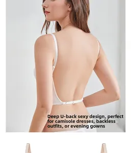 Detailed back view of white U-shaped low back seamless bra with thin adjustable straps
