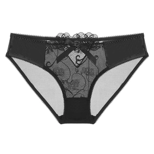 Elegant black lace panties with floral embroidery and breathable mesh mesh detailing