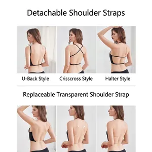 Seamless U-shape backless bra in black with versatile multi-way detachable straps