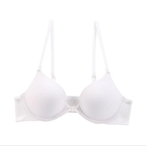 Deep V seamless push-up bra in white with front closure and soft underwire support