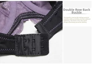 Détail macro de la lingerie en dentelle violette avec agrafes réglables à deux rangées