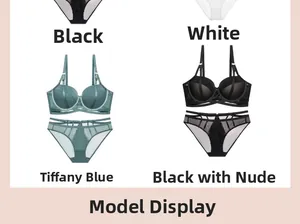 Ensemble de lingerie en dentelle avec bonnets 3/4 en noir, blanc, bleu et nude