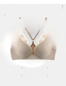 Detail view of 0.2cm ultra-thin bra with floral lace straps and stabilizing back design