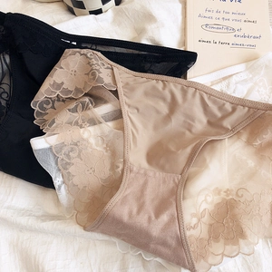 French style floral lace underwear set in black, beige and white on white background