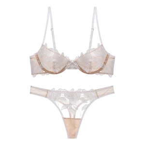 Ensemble Soutien-Gorge Sexy Français Ultra-Mince en Mesh Dentelle Patchwork Broderie Grande Taille Minimiseur Lingerie Haut Et Bas