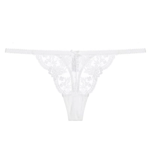 French style sexy white floral lace thong with hollow out design and bow detail